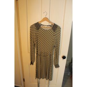 Bodens UK10 US6 Yellow‎ Black Print Long Sleeve Mini Dress